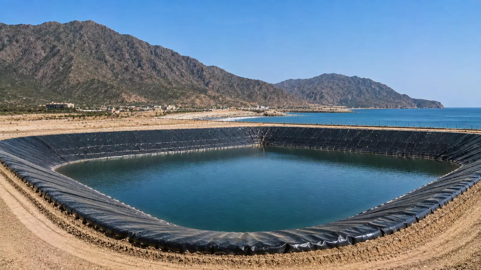 HDPE geomembrane suppliers in Fujairah lining an aquaculture pond