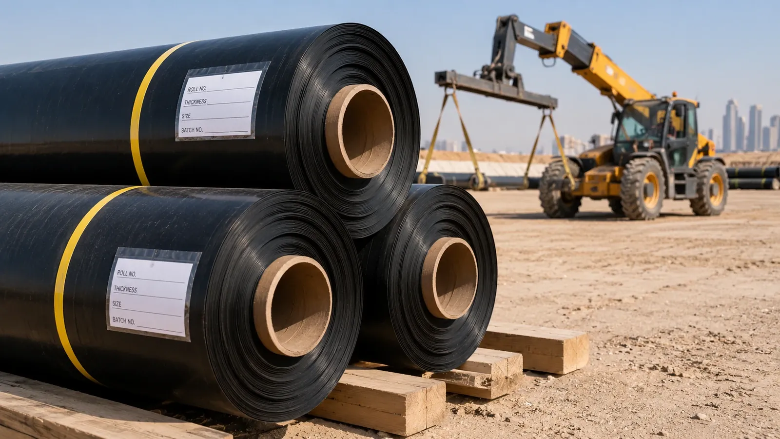 HDPE liner suppliers in Dubai delivering geomembrane rolls to an industrial site